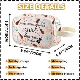 XYANFA Violin Makeup Bag Violinist Gifts Violin Player Gift Music Teacher Gift Musician Cosmetic Bag A Girl Who Plays Violin (PLAYS Violin t-m)
