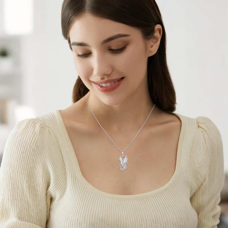 OHAYOO Phoenix Necklace for Women, 925 Sterling Silver White Gold