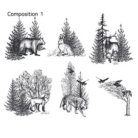 Guirongxin 4 Sheets Wild Animals and Trees Transparent Clear Stamp for DIY Fun Making Scrapbooking