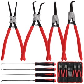Keadic 8 Pcs 13" Internal External Snap Ring Pliers Set and Precision Hooks with Storage Bag, Heavy Duty Circlip Pliers Kit with Straight/Bent Jaw for Removing Ring Hose