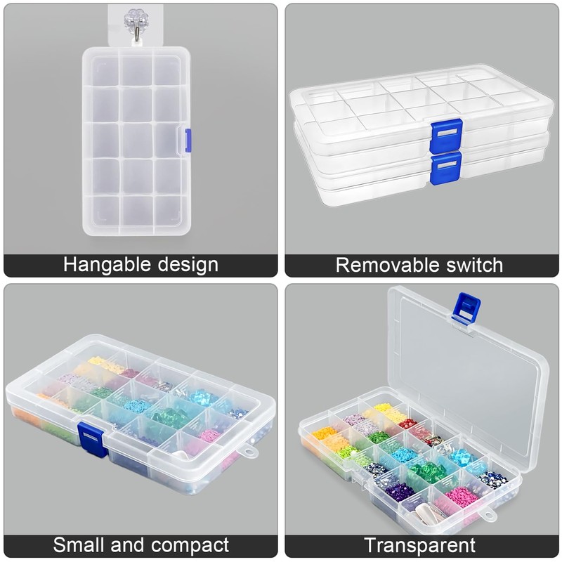 DARUITE 15 Grids Craft Storage Boxes with Compartments, Plastic Bead