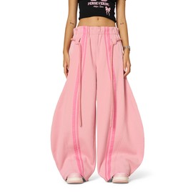 Aelfric Eden Stripe Super Baggy Sweatpants Oversized Barrel Pants Vintage Wide Leg Elastic Waist Lantern Trouser Unisex Pink Small