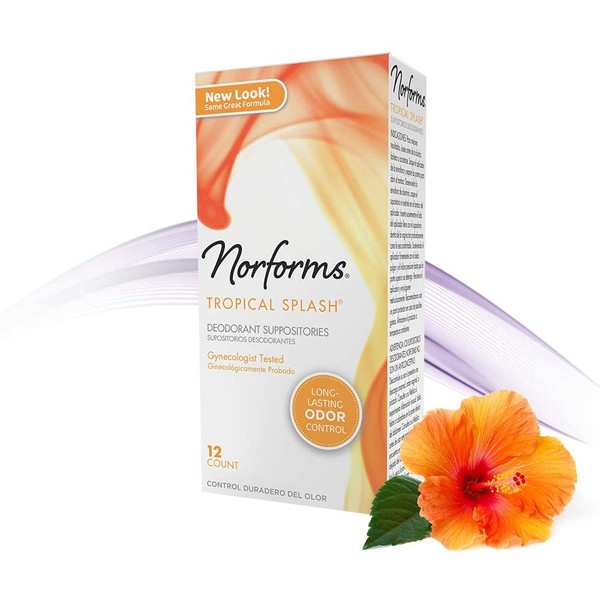 Norforms Feminine Deodorant Suppositories | Long Lasting Odor Control | Tropical Splash | 12 Count | Pack of 3