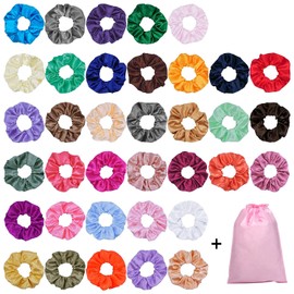 Pack of 40 Satin Hair Bobbles, Colourful Silk Satin Hair Scrunchie Set, Strong Elastic Bobble Hair Bands, Plain Traceless Hair Rope Accessories for Women Girls Ponytail Holder, 40 Colours