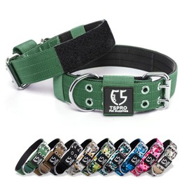 TSPRO Tactical Dog Collar, Adjustable, with Patch & Double Needle Metal Buckle, Heavy Duty for Large to Extra Large Dogs, Durable for Walking, Running, Hiking & Training (Green L-XL)