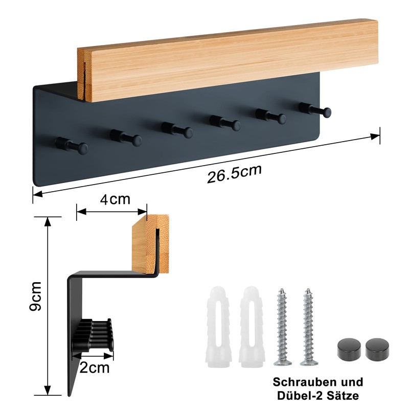 Wooden Key Rack with Shelf, Key Holder with 6 Hooks,