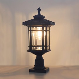 Kemeco Solar Post Light Outdoor, ST4338Q Dusk to Dawn Post Lamp Solar Powered with Pier Mount Base for Pole Pillar Gates Yard Garden Pathway