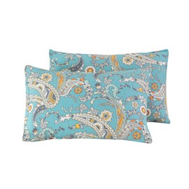 SUSYBAO 100% Cotton Pillowcases Queen Size Set of 2 Aqua Blue Bohemian Pillow Cases Envelope Closure End Paisley Floral Pillow Covers Luxury Quality Soft Breathable (2 Pack, 20 x 26 inch)
