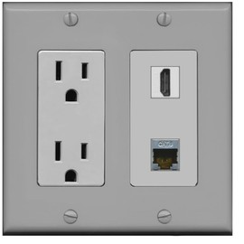 RiteAV - 15 Amp Power Outlet and 1 Port HDMI and 1 Port Shielded Cat6 Ethernet Decorative Type Wall Plate - Gray