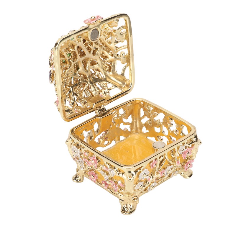Peacock Trinket Boxes Hand Painted Finish Exquisite Beautiful Rhinestones Hinged