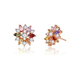 VONSSY Colourful Multi Gemstone Stud Earrings Rose Gold Cubic Zirconia Snowflake Flower Crystal Statement Garnet Amethyst Morganite Jewellery Gift for Lady Girl Mom Wife, Crystal, Cubic Zirconia