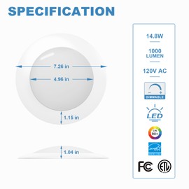 GonGoo (12 Pack) 5/6 Inch Recessed and Surface Mount, Dimmable Low Profile Led Disc Light, Instals into Junction Box or Recessed Can, 14.8W, 1000LM, 5000K