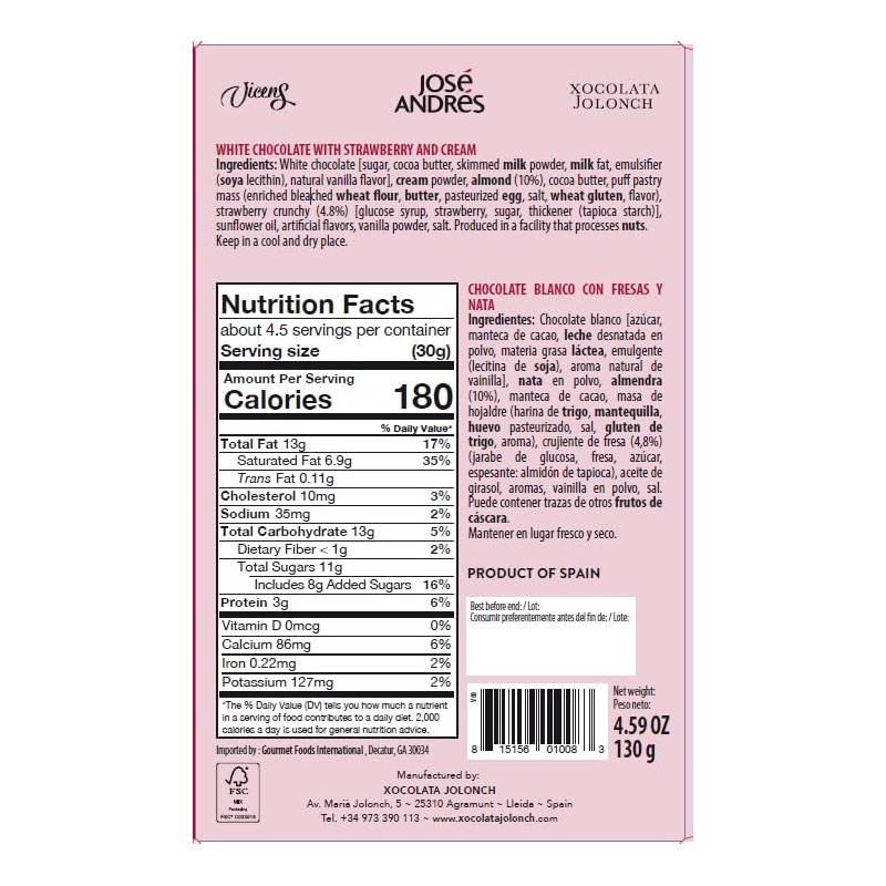 José Andrés White Chocolate Strawberry And Cream 4.59 oz