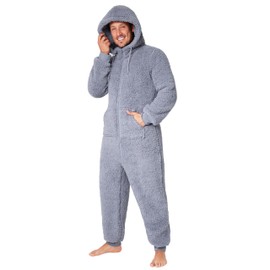 CityComfort Adult Onesie for Men Teenagers - Cosy Nightwear Hooded Fluffy Fleece Onesies For Men M-3XL Lounge Wear - Gifts for Him (Grey, L)