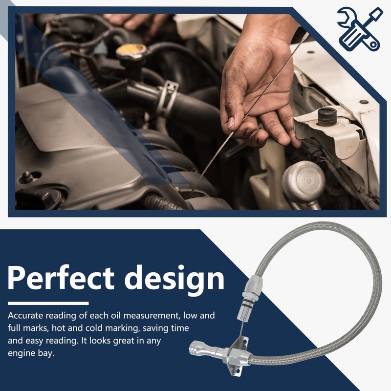 HaeKap Silver Firewall Mounted Flex Transmission Dipstick-Stainless Braided Hose Replacement