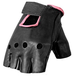 Hot Leathers Women's Fingerless Gloves (Black/Pink, Small)