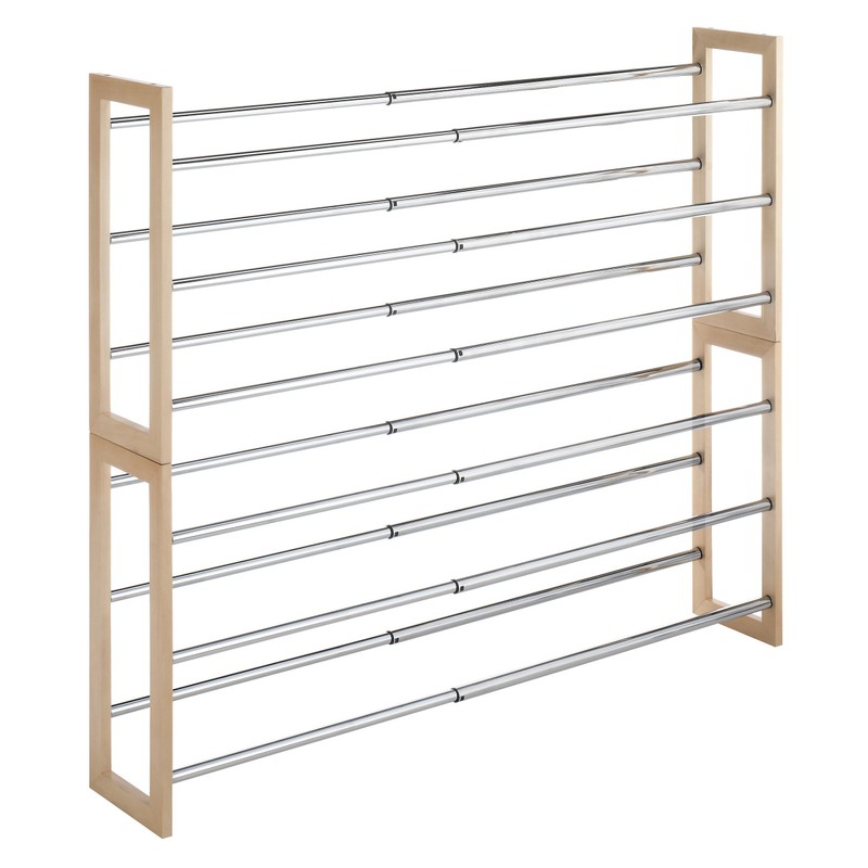Whitmor 3 Tier Expandable Shoe Rack -Stackable - Natural Wood