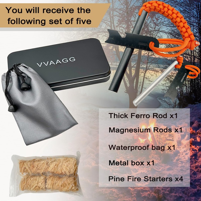 VVAAGG Magnesium Flint and Steel Fire Starter Kit, Flint Fire