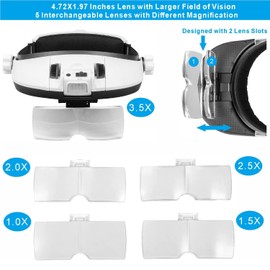 AmsOpto Lupa de Cabeza de Lente Grande, Lupa con luz Manos Libres, 8 LED con luz fría y cálida para Trabajos cercanos, Costura, Manualidades, Lectura, reparación, joyería