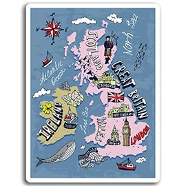 2 x 10cm Great Britain Map Vinyl Stickers - UK GB Sticker Laptop Luggage #17008 (10cm Tall)