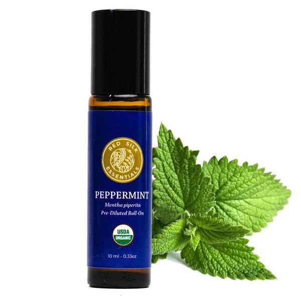 Organic Peppermint Essential Oil, 100% Pure Non-GMO USDA Certified Organic Mentha Piperita - 10ml Pre-diluted Roll-on | Headache, Stress, Pain Relief - Improve Focus, Energize