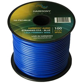 Harmony Audio HA-PW14BLUE Primary Single Conductor 14 Gauge Blue Power or Ground Wire Roll 100 Feet Cable for Car Audio/Trailer/Model Train/Remote