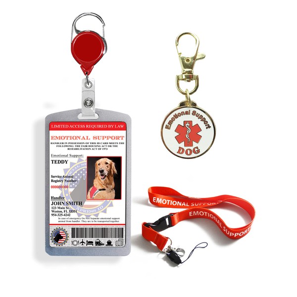 Emotional Support Animal ID Plus Keychain & ESA Lanyard | Registration to Service Animal Registry Included - QR Code Ready