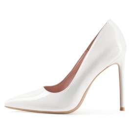 GENSHUO Women's Stiletto High Heels 10 cm Sexy Lace Stiletto Pumps Patent Leather Closed Toe Party Prom Wedding Heel Shoes Stiletto Heels Size EU 36-42, White