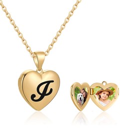 IEFWELL Gold Locket Necklace for Women, 14K Gold Plated Heart Necklaces with Initials I Picture Necklace for Teen Girls Gifts Heart Initial Necklaces for Teen Girls Jewelry for Girls