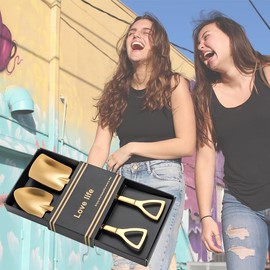 Golden Shovel Spoons for Desserts Coffee Tea Shovel Spoon Set Grapefruit Spoons Set of 2 Flat Watertermelon Ice Cream Spoons Gifts for Ice Cream Lovers House Warming Gifts for New Home Couple