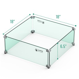 Skyflame Glass Wind Guard for Fire Pit Square, 18"x 18"x 6" Tempered Glass Flame Shield, Fire-Resistant Windscreen Set, Fits for 12-inch Outdoor fire Pit Burner pan