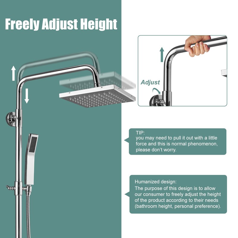 Polish Chrome Exposed Shower System 2 Functional Bathroom Shower Set