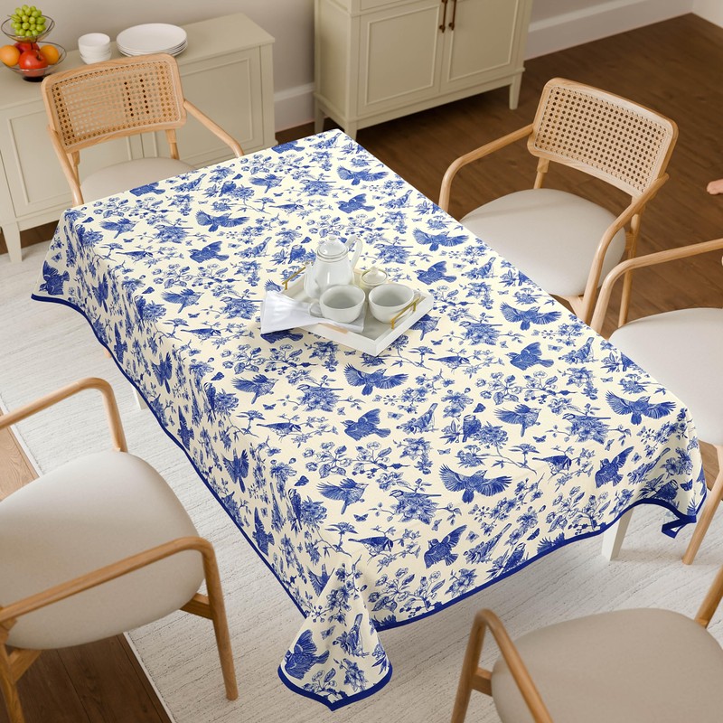 FINGERCRAFT Tablecloth 100% Cotton Floral Table Cover Washable Decorative Linen