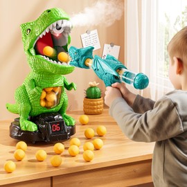 JUKUDAHU Dinosaur Shooting Toys for Kids Age 3 4 5 6 7 - Moveable Dinosaur Toy with Scoreboard, Light Sound Spraying, 12 Toy Balls, Competition Game Gifts for Boys Girls Age 5-7 6-8 8-10 (Green)