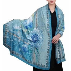 Acotavie Scarfs for Women Fashion Scarves Long Floral Pattern Scarf Headscarf Lightweight Sunscreen Shawls (Light Blue)