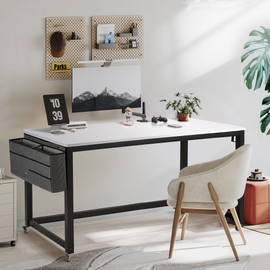 AHB 55" Rolling Computer Desk with 4 Smooth Wheels, Simple Style Mobile Writing Desk Home Office Study Table Movable Workstation with Metal Frame