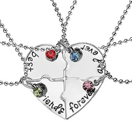 Best Friends Forever and Ever Necklaces for 4 Bestie Heart Matching Bff Necklaces for Sister Friend Christmas Birthday Gifts for Women Teen Girls 4 Pcs Friendship Necklace