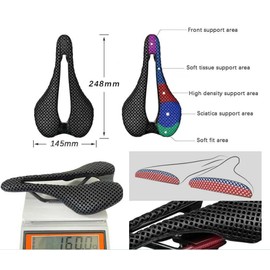 HLIYA 3D Print Carbon Bicycle Saddle Light/Soft/Breathable/Waterproof, Universal Seat Pad for City/Road Bike/MTB Bicycle Saddle 145 mm (245 x 145 mm)