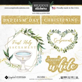 Scrapbook Customs 61486 Baptism Eucalyptus and Gold Stickers