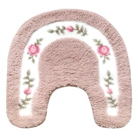 BIKHYY Rose Flower Rugs Soft Shaggy Non Slip Bathroom Rugs U-Shaped Floral Toilet Bath Shower Mat Kitchen Mat Door Mat Rug 50x50cm, Pink