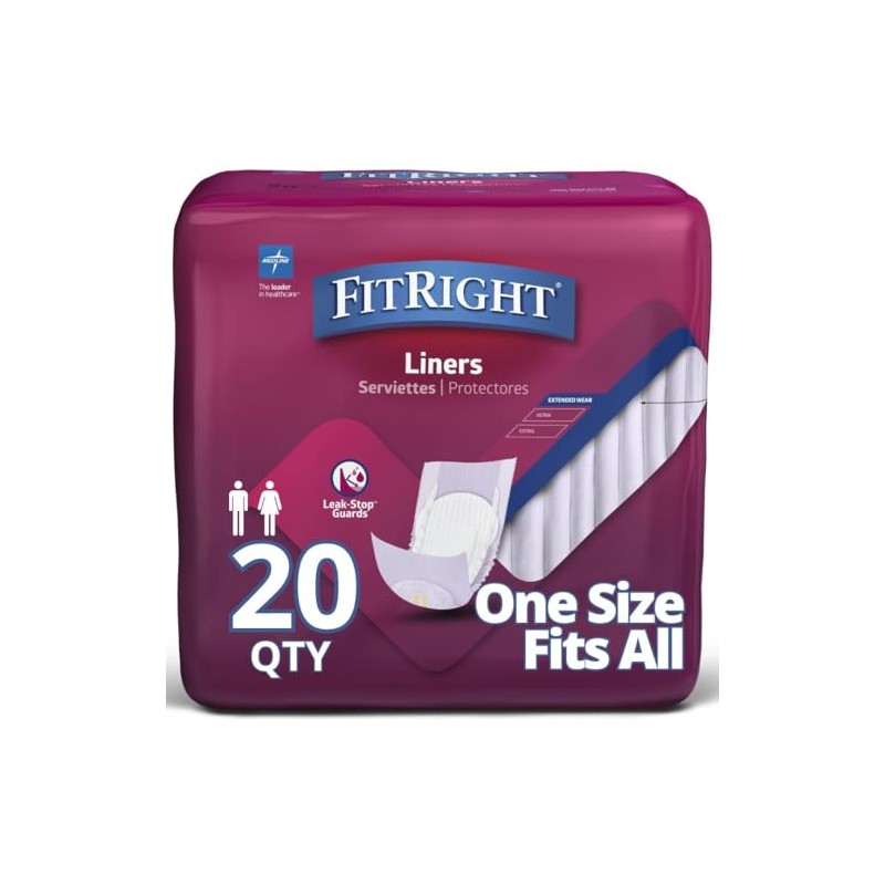 FitRight Restore Incontinence Liners, Maximum Absorbency, 13" x 30", 20