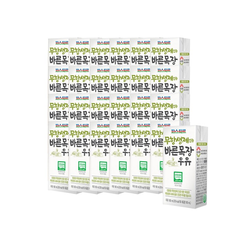 Barunmokjang 파스퇴르 무항생제 바른목장우유 190mL 24입 Pasteur Antibiotic-Free Fresh Farm