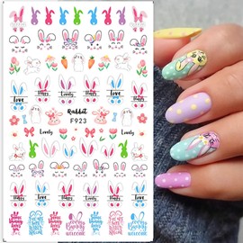 Easter Nail Art Stickers 8 Sheets Spring 3D Self-Adhesive Nail Decals Cute Bunny Flower Designs Nail Decorations Pink Bow Rabbit Hedgehog DIY Nail Supplies Easter Nail Accessories for Women Kids
