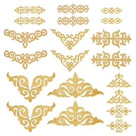 NBEADS 20 Pcs 10 Styles Embroidery Lace Flower Patches, Ethnic Style Polyester Iron on/Sew on Applique Patches Sewing Craft Decoration for Clothes Decoration and DIY Craft, Gold
