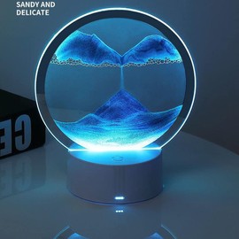 rysnwsu Moving Sand Art Picture Round Glass 3D Deep Sea Sandscape in Motion Display Flowing Sand Frame, Children's Large Desktop Art Toys, Home & Office Desktop Decorations(Purple, Button-Crotrol)