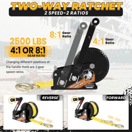 23FT Strap Boat Trailer Winches，2-Way Ratchet System Designed for Heavy-Duty Applications. 2500 lbs Ideal for Towing Trucks, ATVs, RVs, and Jet Skis.