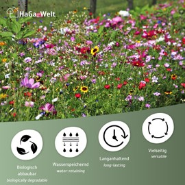 HaGa Flower Meadow Mat 1 m Width - Biodegradable - with Flower Seeds for Flower Meadow in the Garden - Good for Bees and Butterflies - Cotton Fleece with Wildflower Seeds (Sold by the Metre)