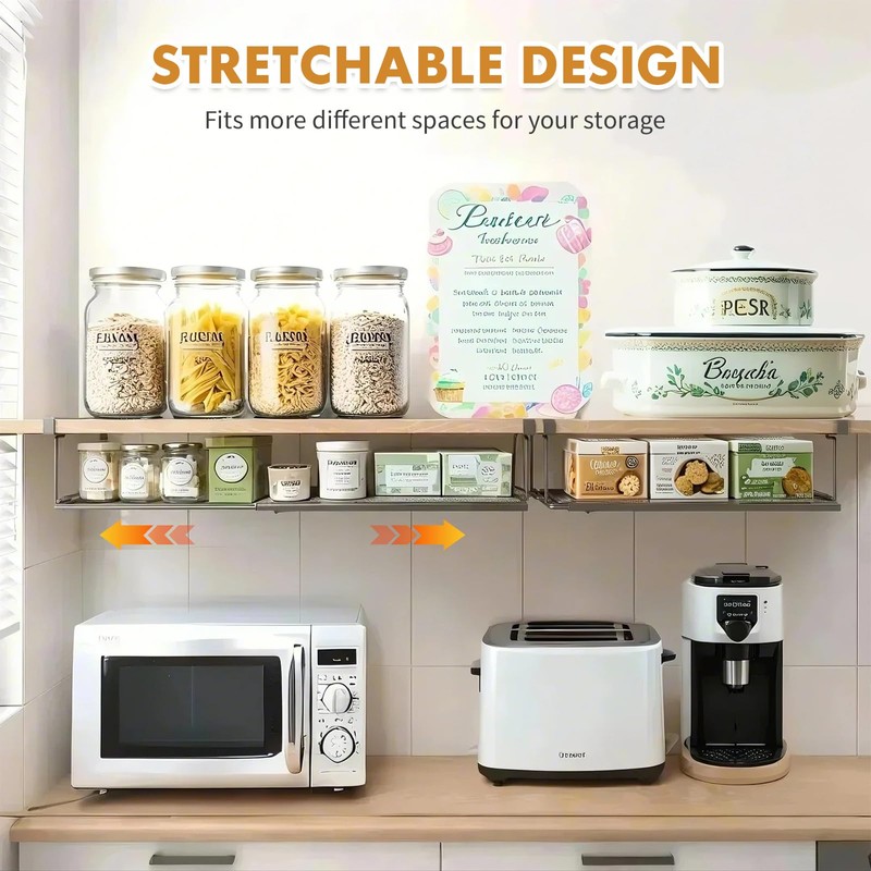 PowerKing Expandable Under Cabinet Shelf, Adjustable Length Under Shelf Storage