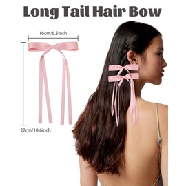 Silky Satin Big Bow Hair Barrette for Women Girls Ribbon Big Hair Bow Clips Bowknot Hair Clips with Long Tail Hair Barrettes with Bow (Pink*2/Beige*2/Black*2(Long tail))