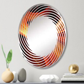 Fractals wall mirror, Oval Modern mirror, Round Orange bathroom mirror, Fractals vanity mirror Warm Fractal Design in Orange V printed mirror decor, oval mirror 24x36